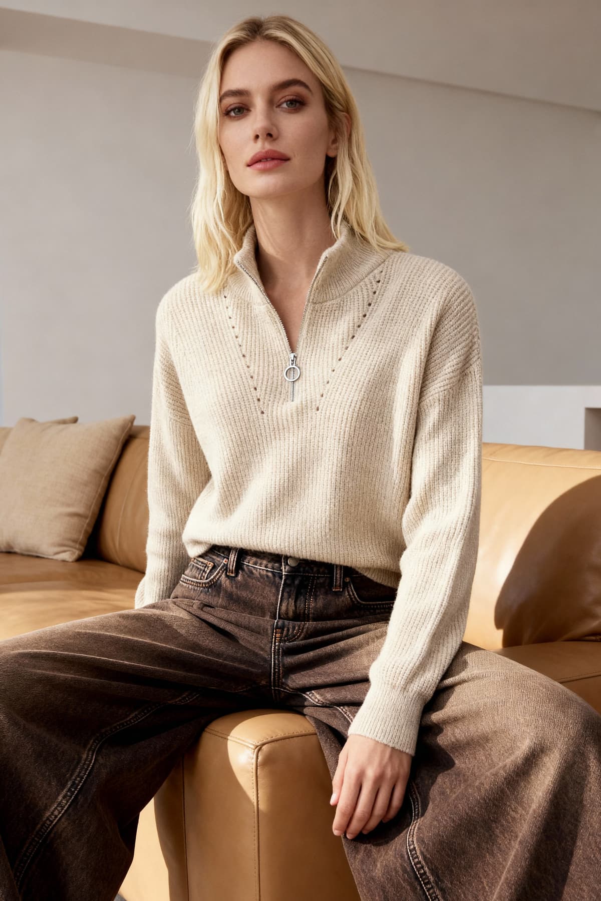 حجر Couple Strickpullover mit weicher Textur und Reißverschluss TWOAW20XS0009