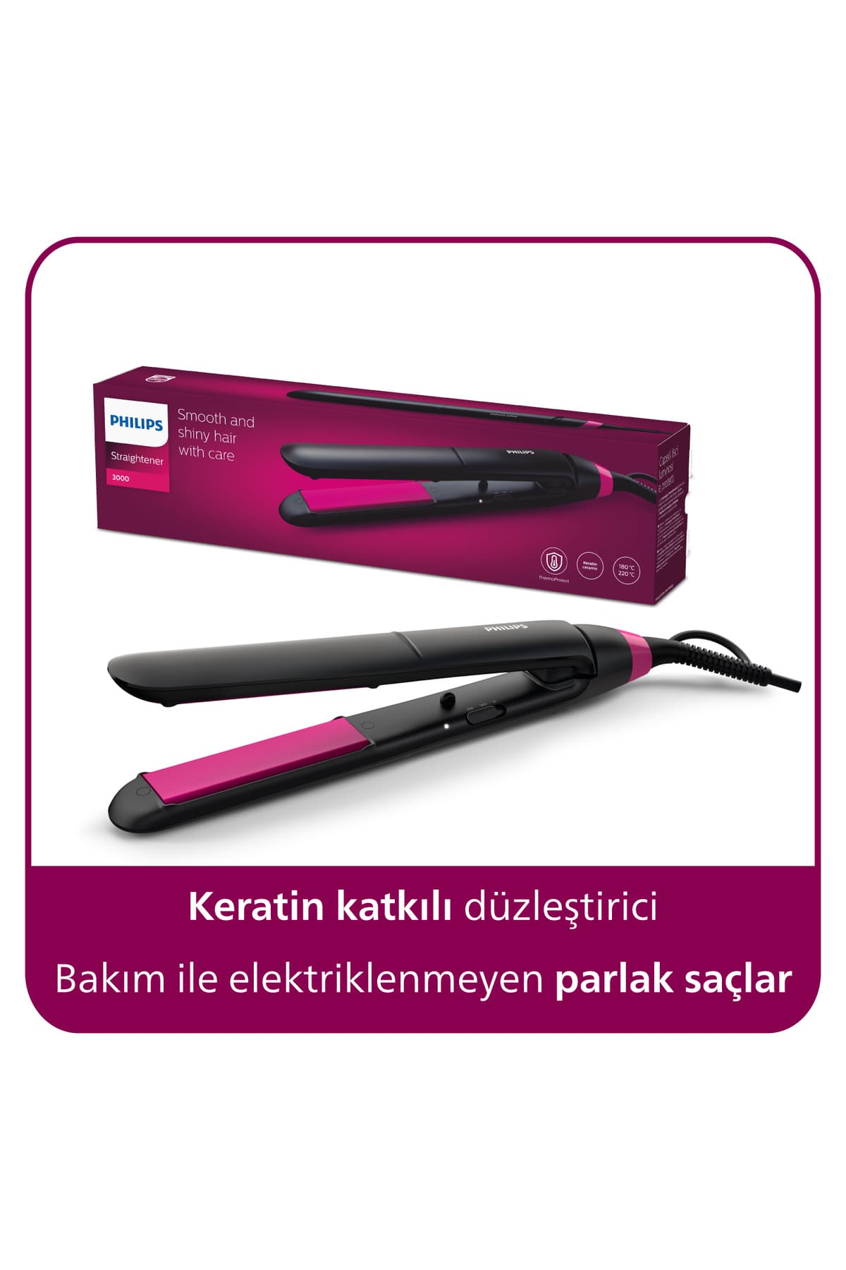 Series 3000 hair straightener enriched with keratin, ThermoProtect technology, BHS375/00