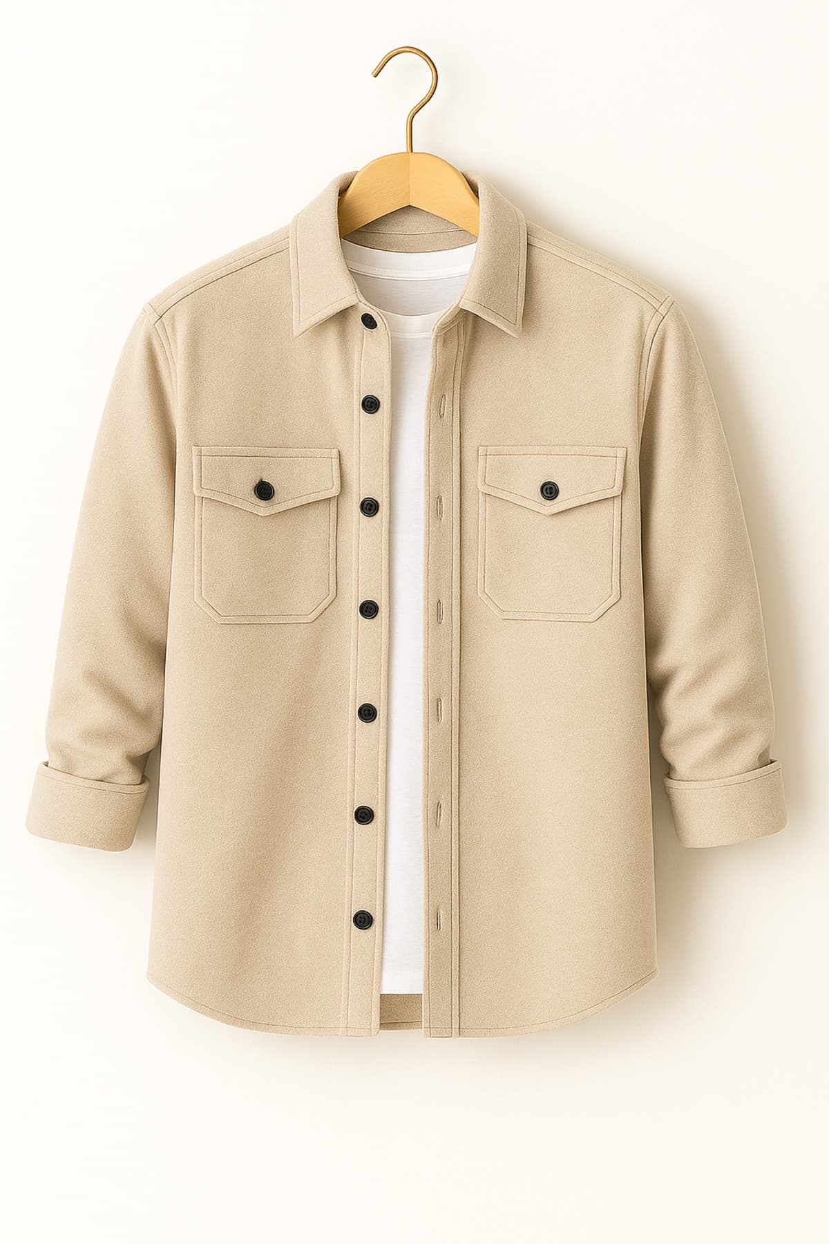 Herren-Hemdjacke im Holzfäller-Stil in Creme – bequeme Passform, neuer Saison-Wintermodetrend