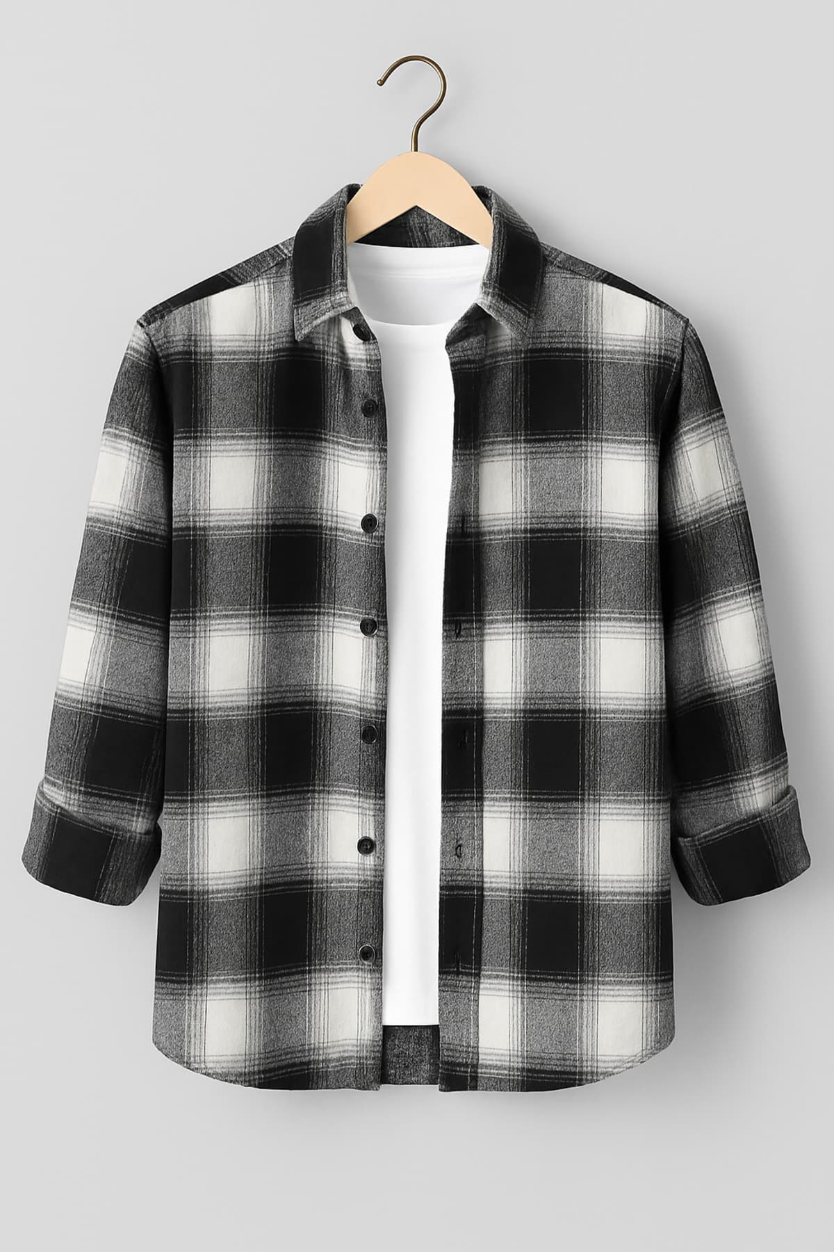 Black and white striped woodcutter shirt for men – comfortable fit, new seasonal winter fashion trend