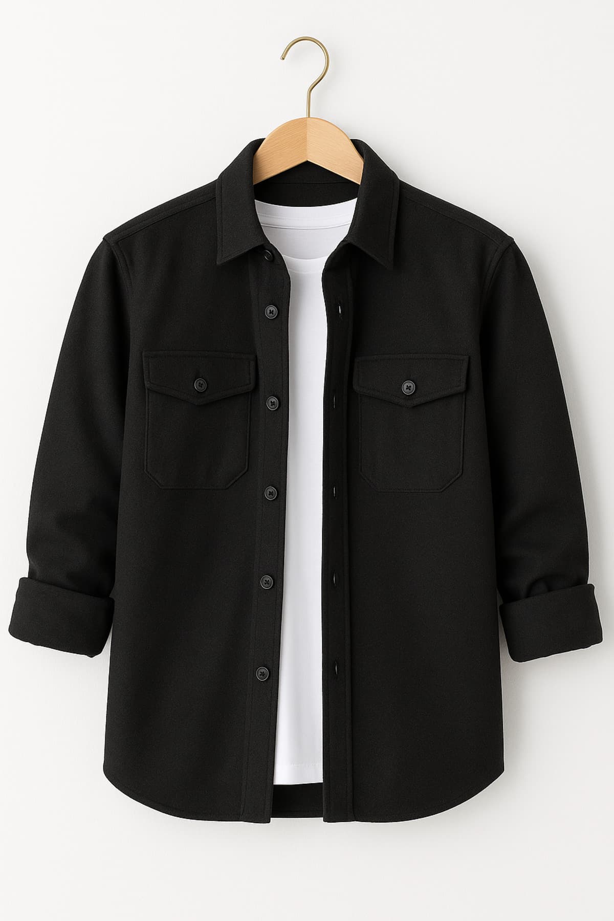 Black men’s shirt jacket in woodcutter style – comfortable fit, new winter trend of the new season