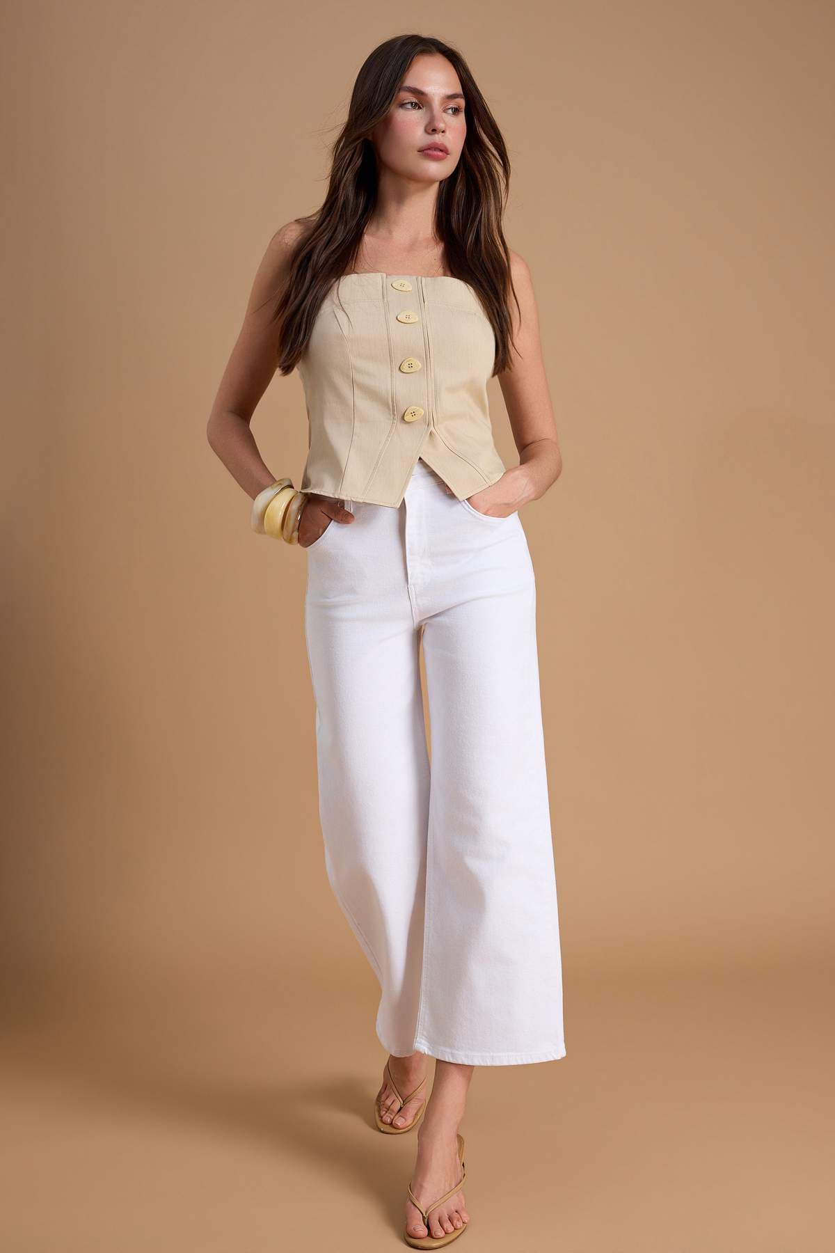 Weiße Culotte-Jeans mit hoher Taille und mittlerer Flexibilität und weitem Bein TWOSS26JE00239